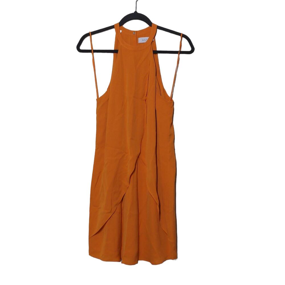 ALC Highneck Shane Dress Shift Orange Mini Halter Sleeveless Ruffle Layer Silk 8